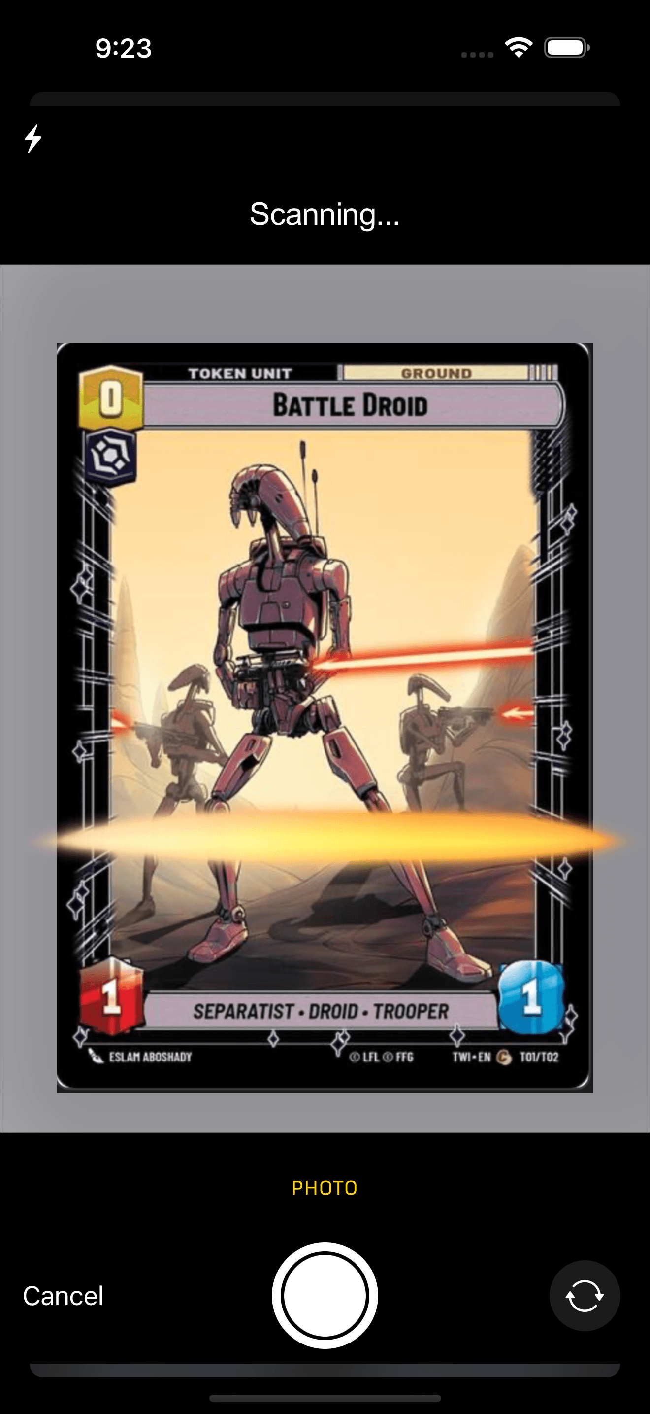 Star Wars Unlimited Scanner App Interface