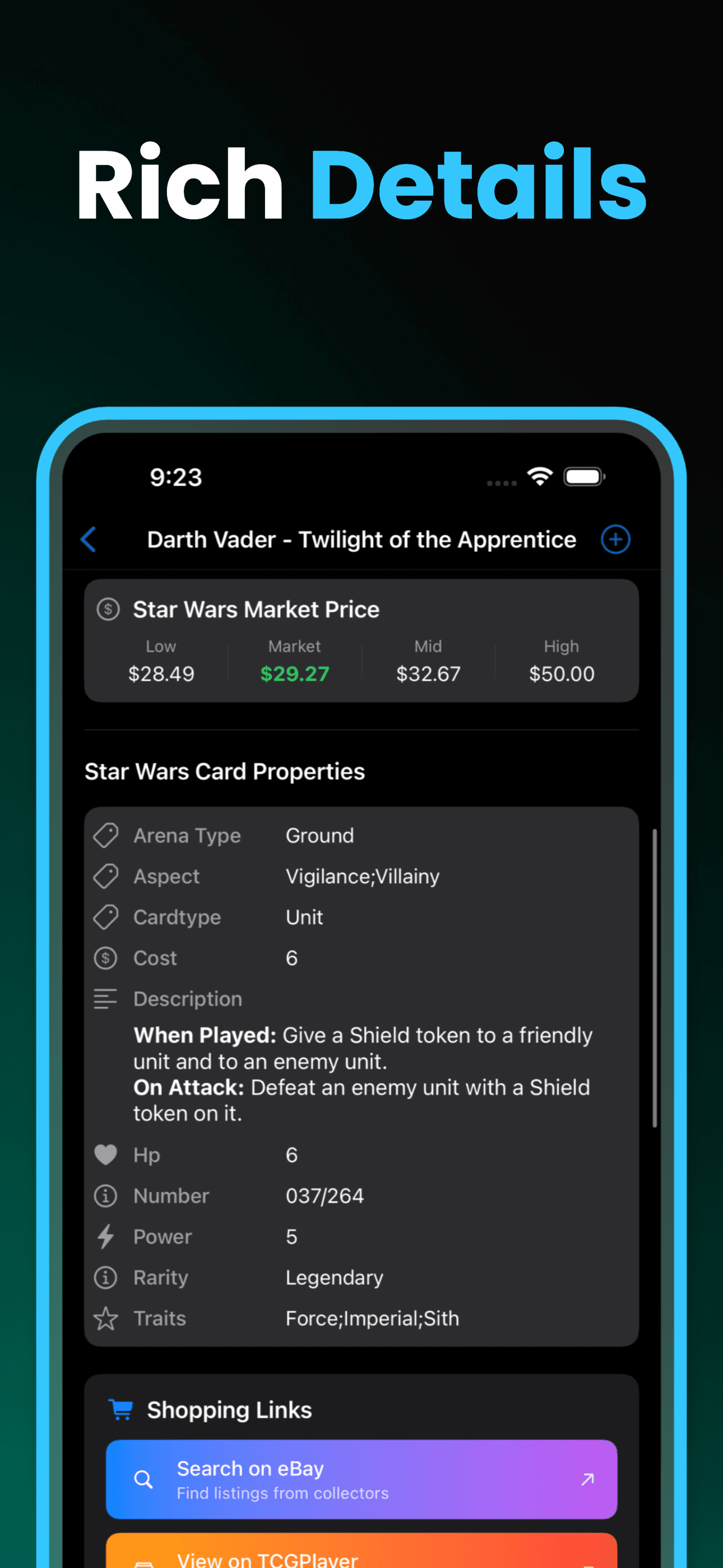 Star Wars Unlimited Scanner - Rich Card Details